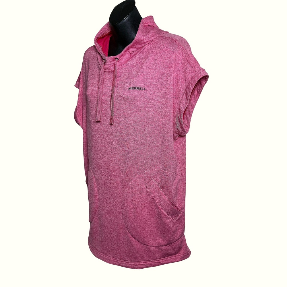 Merrell Women Pink Heathered Short Sleeve Swallowtail Hoodie Pullover Pockets Lg - Picture 11 of 15